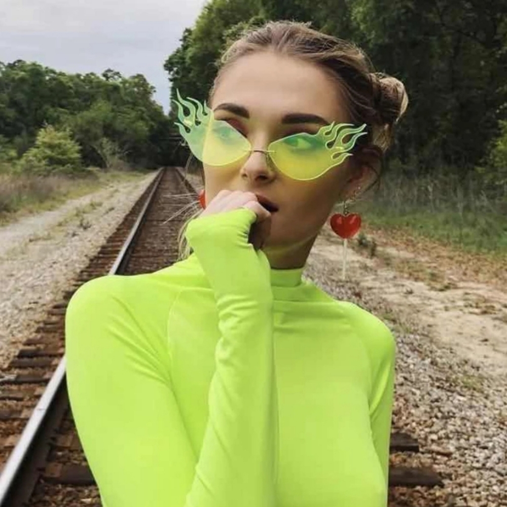 NEW Chartreuse Flames Sunglasses Cat Eye
